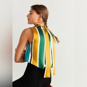 MGO Multicolor Geometric & Striped Satin Halter Top